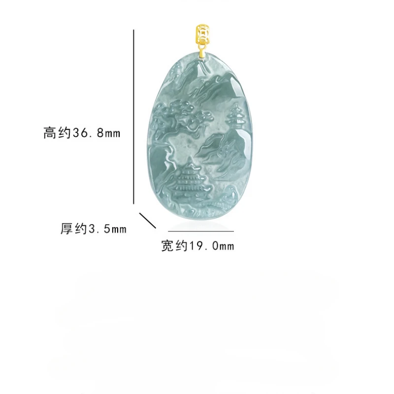 18K Gold Inlaid Natural Jadeite Hand-made Engraving Blue Water Landscape Brand Pendant Fashion Couple Necklace Fine Jewelry Gift