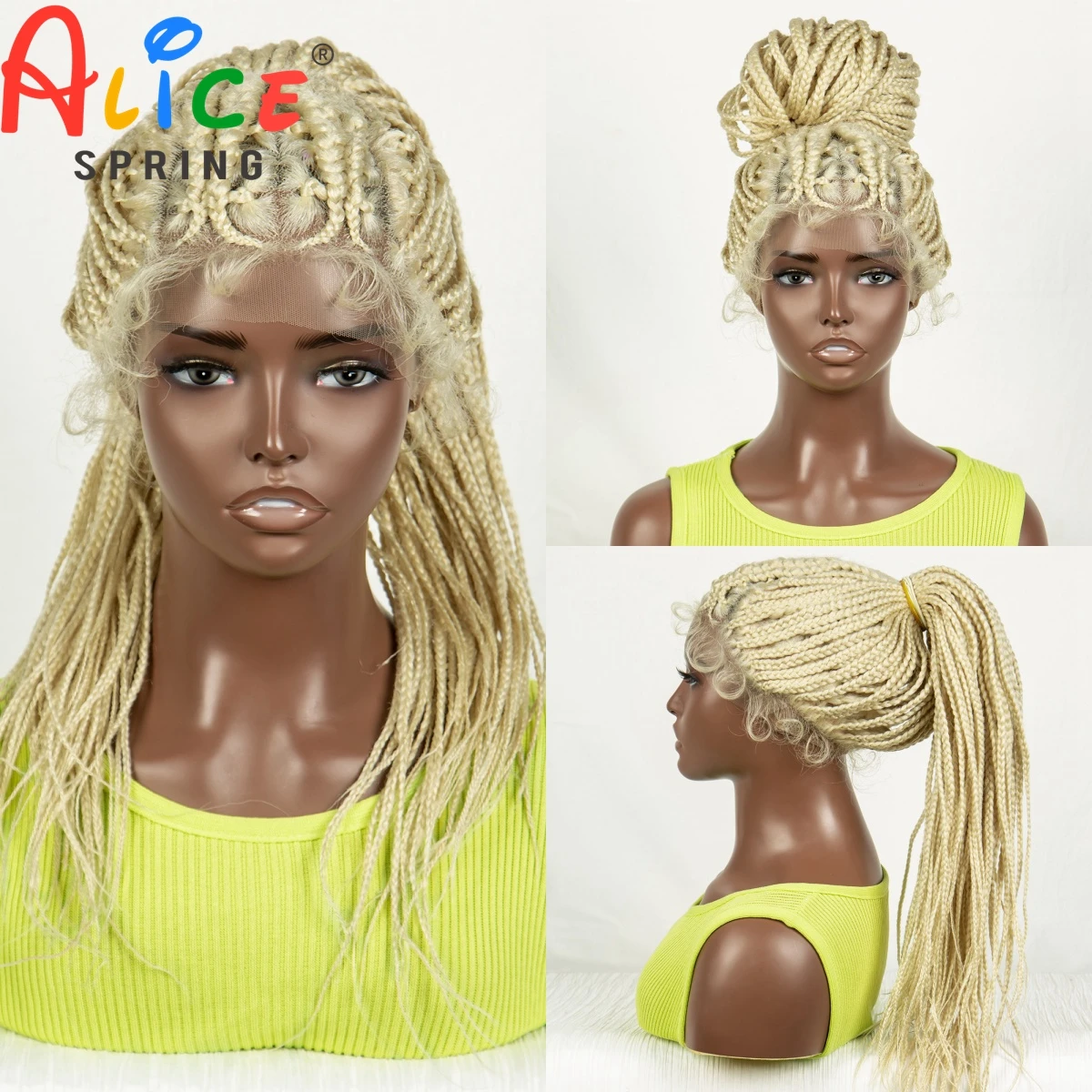 

613 Blonde High Ponytail Braided Wigs Synthetic Lace Front Braided Wig for Women Knotless Box Cornrow Twist Braiding Hair Wig