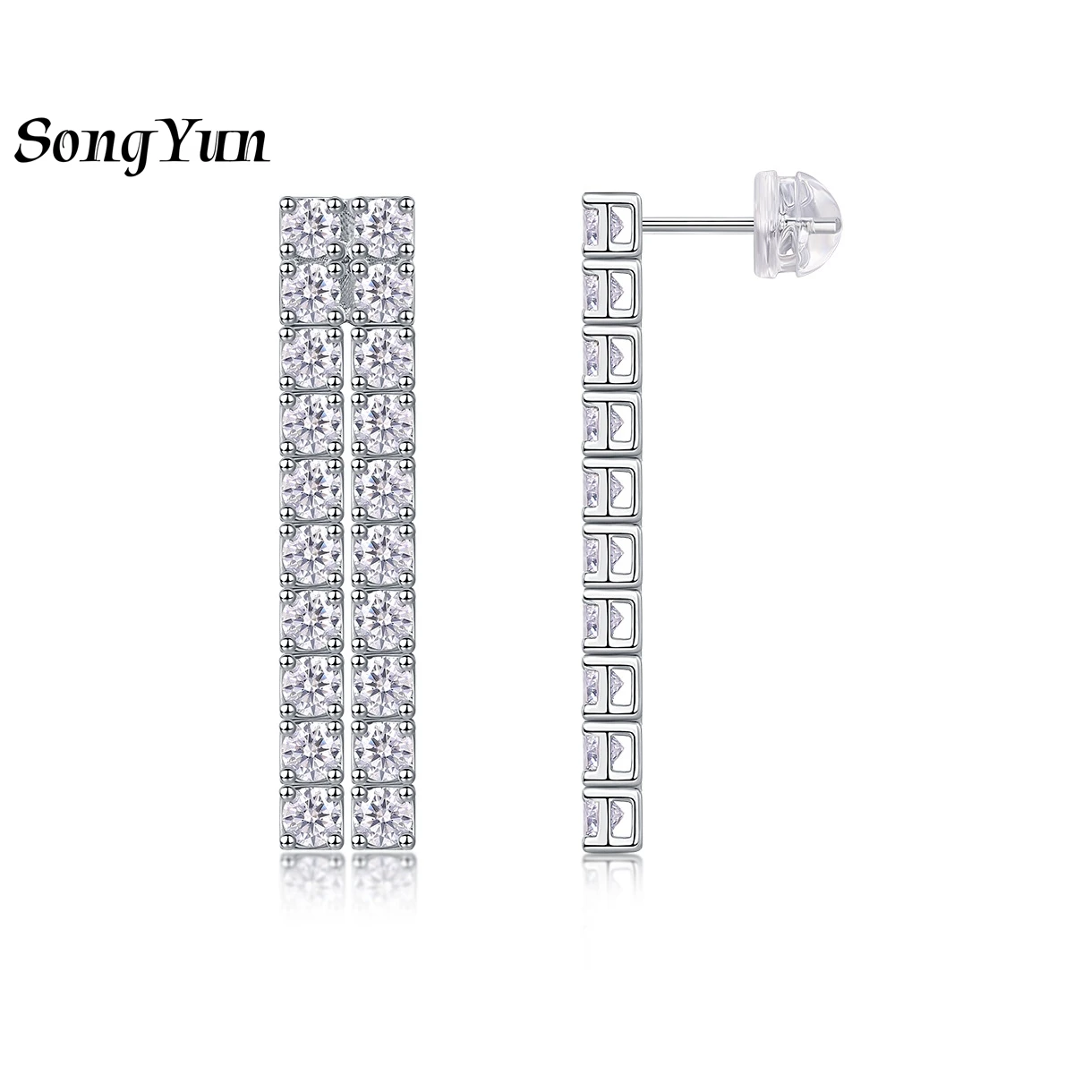 SONGYUN Brand Jewelry 925 Sterling Silver Earrings Moissanite Diamond Huggie Eternity Ladies 18K Gold Plated SYT Patent Earring