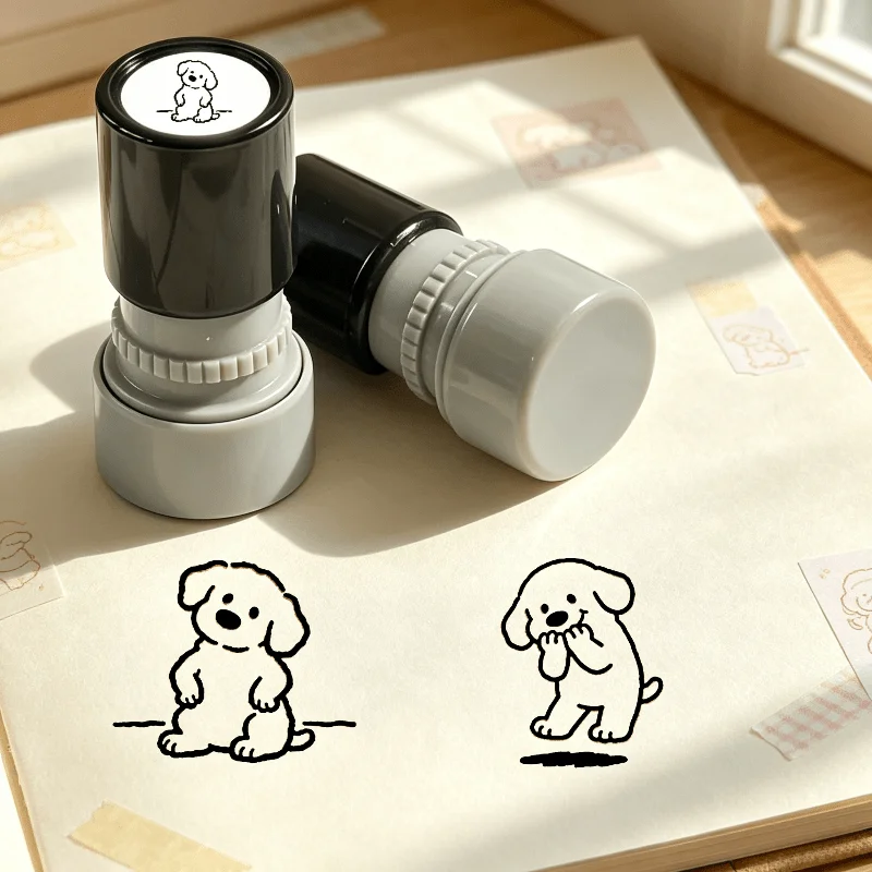 2pcs Healing Series Dog Cartoon Automatic Oil Seal, Handbook Decoration Item, Best Friend Poodle Removal Official Holiday Gift