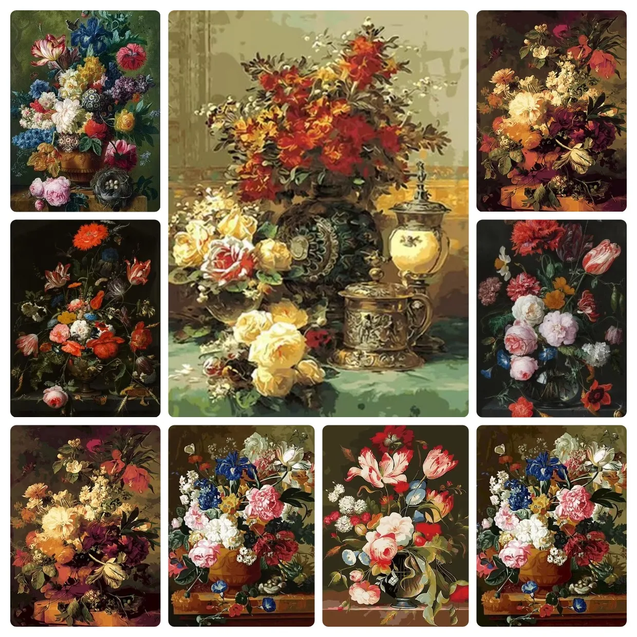 Europe Classical Vintage Flower Jigsaw Puzzles 500/1000/1200/2000PCS Wall Decor Still Life with Flowers In Glass Vase Frameless