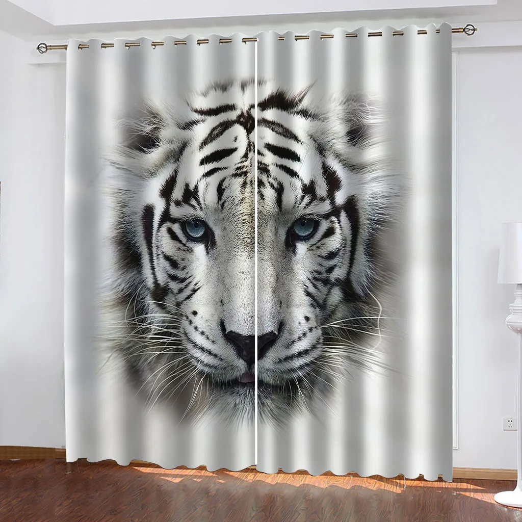 

HUANZHUANG Luxury Curtains For Living Room On Sale Animal black and white tiger 2 Pieces Fashion Window Curtain For Living