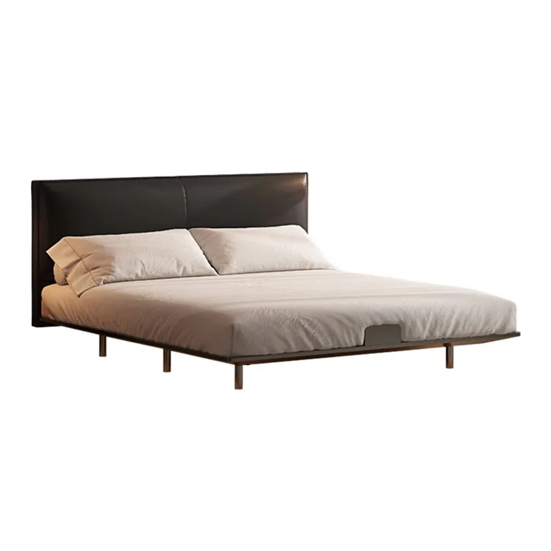 

Carbon steel suspension bed, small apartment leather bed, simple modern cream style, double master bedroom steel frame
