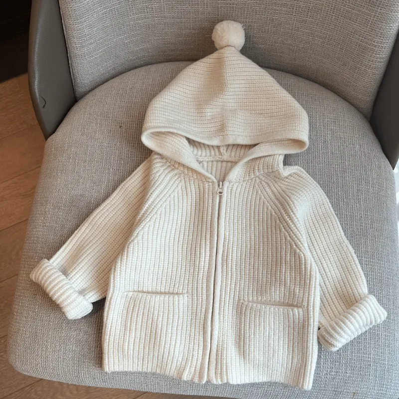 

Spring Autumn Baby Girls Sweaters Christmas Red Knitted Hooded Cardigans Kids Long Sleeve Knit Sweater Coats Children Clothes