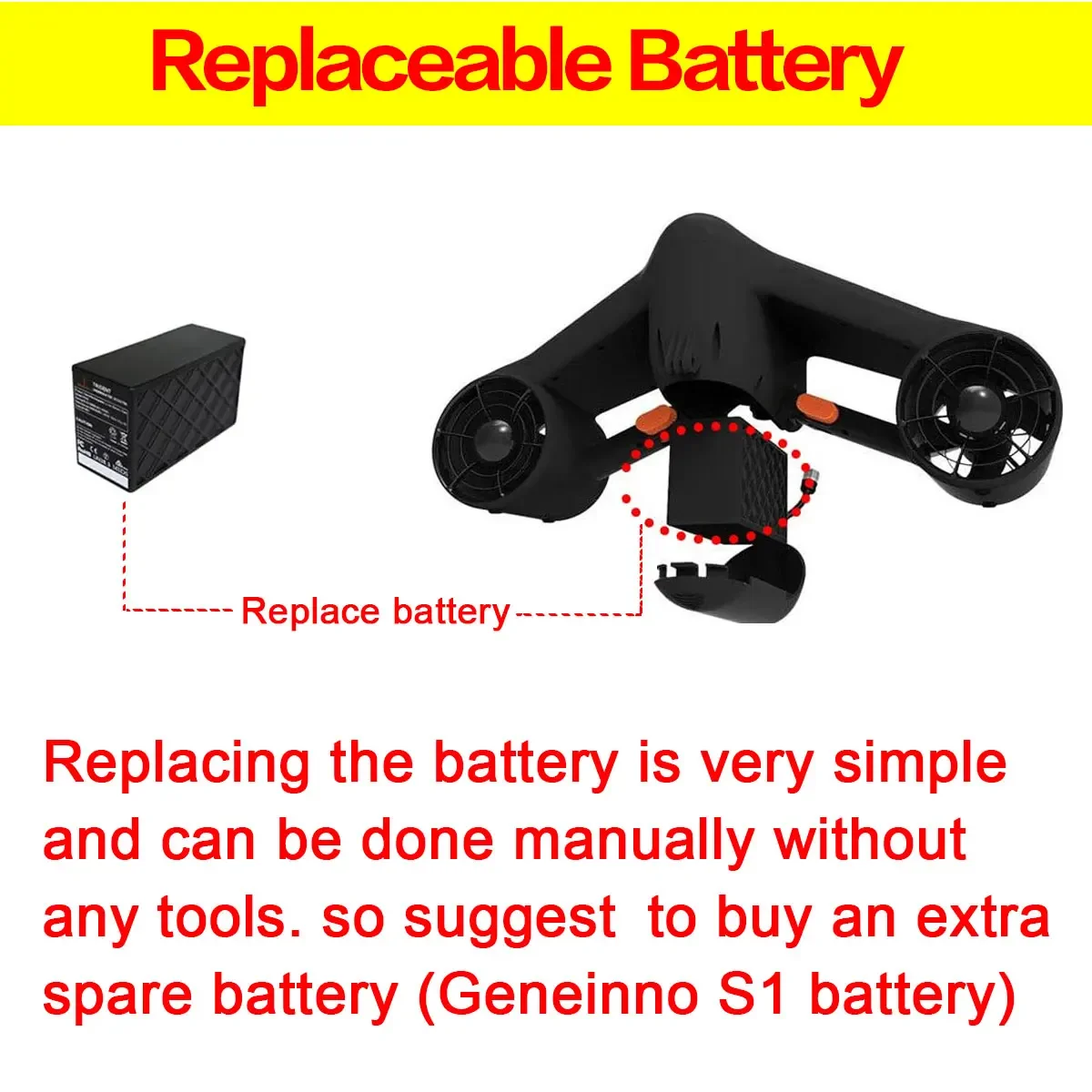 GENEINNO S1 Plus Scooter subacuático, scooter de mar deportes acuáticos piscina buceo libre snorkel para niños adultos