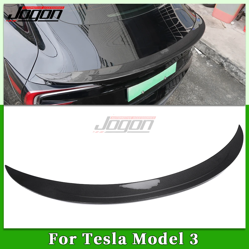 Dry Carbon Fiber Exterior Car Rear Trunk Spoiler Lip Rear Wing Splitter Panel Cover Trim Accessories For Tesla Model 3 2024