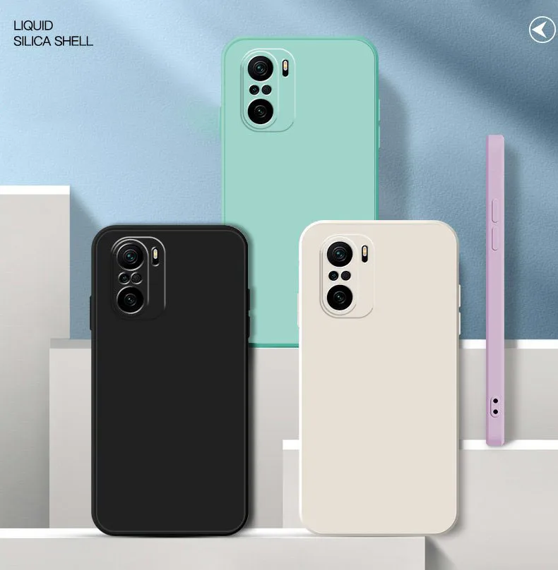 For POCO F3 Square Liquid Silicone Phone Case for POCO F3 Camera Protection Cover Fundas