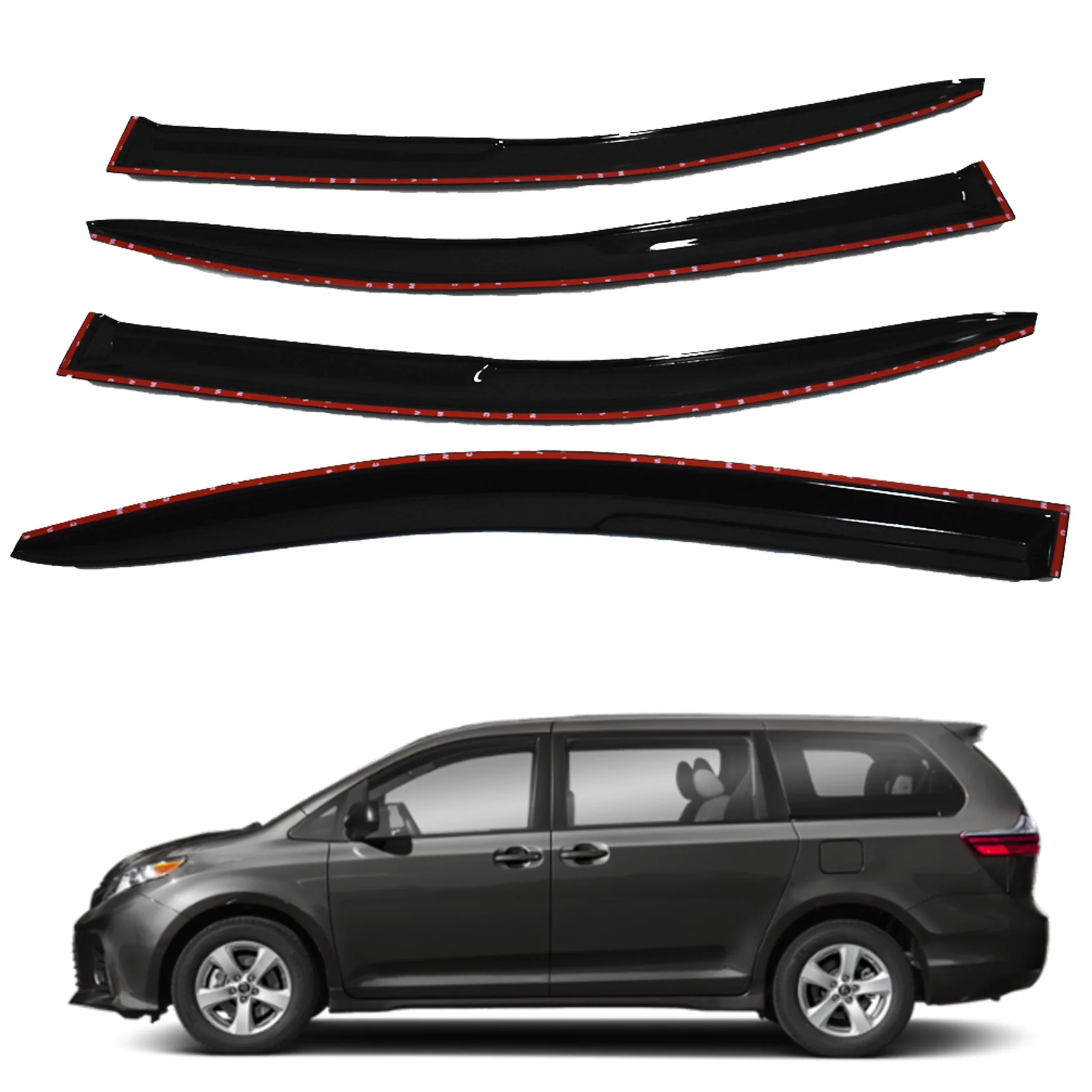 4-Pack Window Visor Sun Guard Rain Deflector Vent Shade Replacement for 2011-2019 Sienna