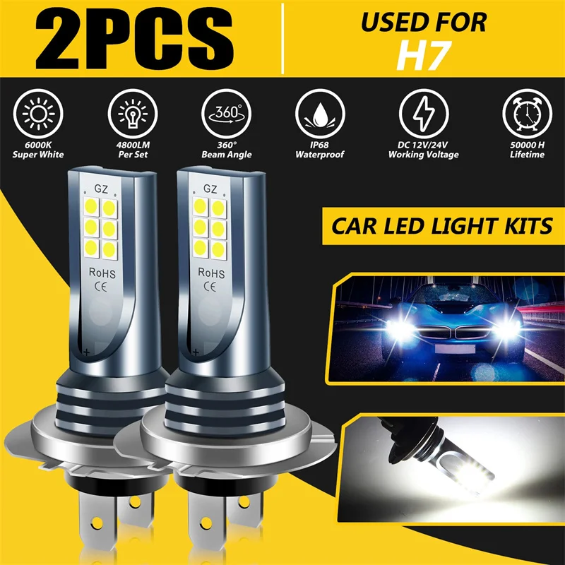 

2Pcs H7 LED Headlight Bulb Kit Car Fog Light 110W SuperBright Low Beam 6000K Waterproof Super Bright For Vehicle Accessory