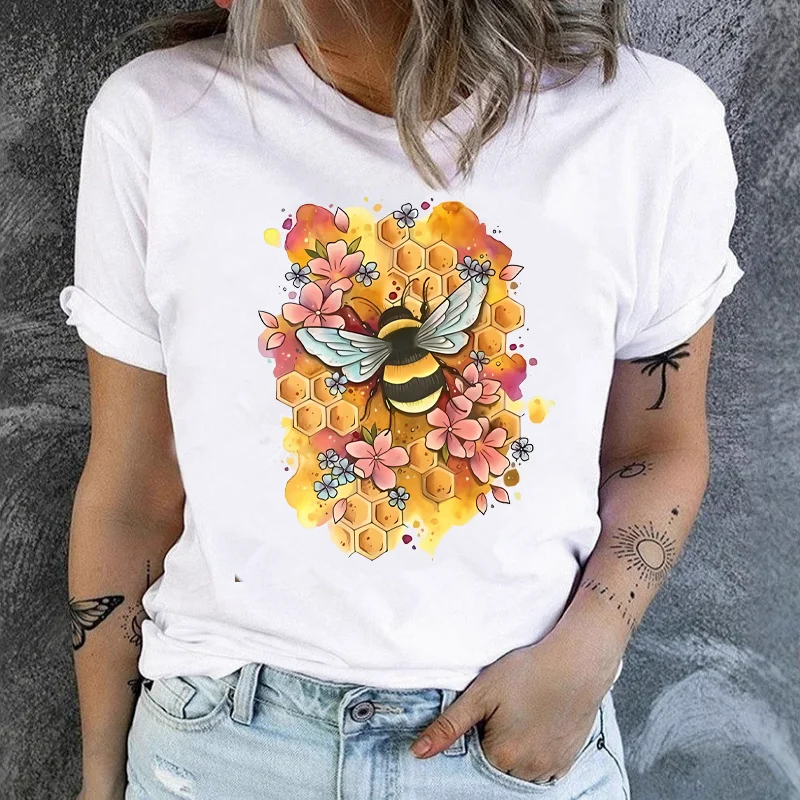 Women's Short-sleeved T-shirts Come in A Variety of Patterned Floral Patterns and Polyester Bee Designs Tops Summer polyester