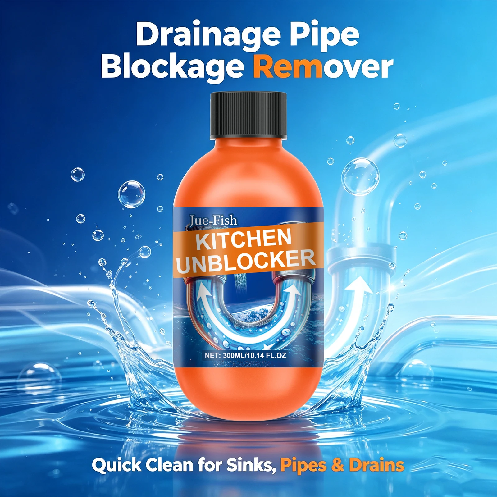 Kitchen Drain Unblocker for Sink Bathtub Floor Drain Dissolve Hair Grease Clogs Removes Bad Smells Household Plumbing Cleaner