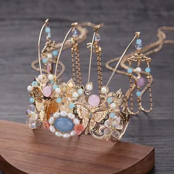 Hanfu girls adult headwear tassel step hairpin full set ancient style super fairy hair crown pair hairpin hair accessories