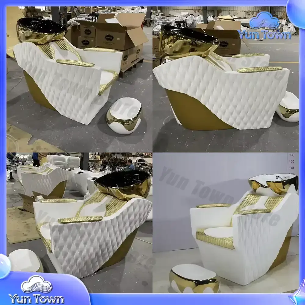 Luxury Gold Plated Ceramic Shampoo Salon Chair Customizable Color For Barber Shop