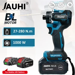 JAUHI 20+1 Torque 280N.m Brushless Electric Screwdriver Rechargeable Cordless Electric Drill Screw Driver for Makita 18v Battery