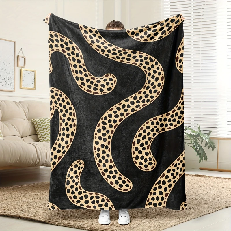 Leopard Snake Curved Line Print Throw Blanket,Soft Sofa,Bed Cover,Chill Lounge,Anniversary Modern Animal Present