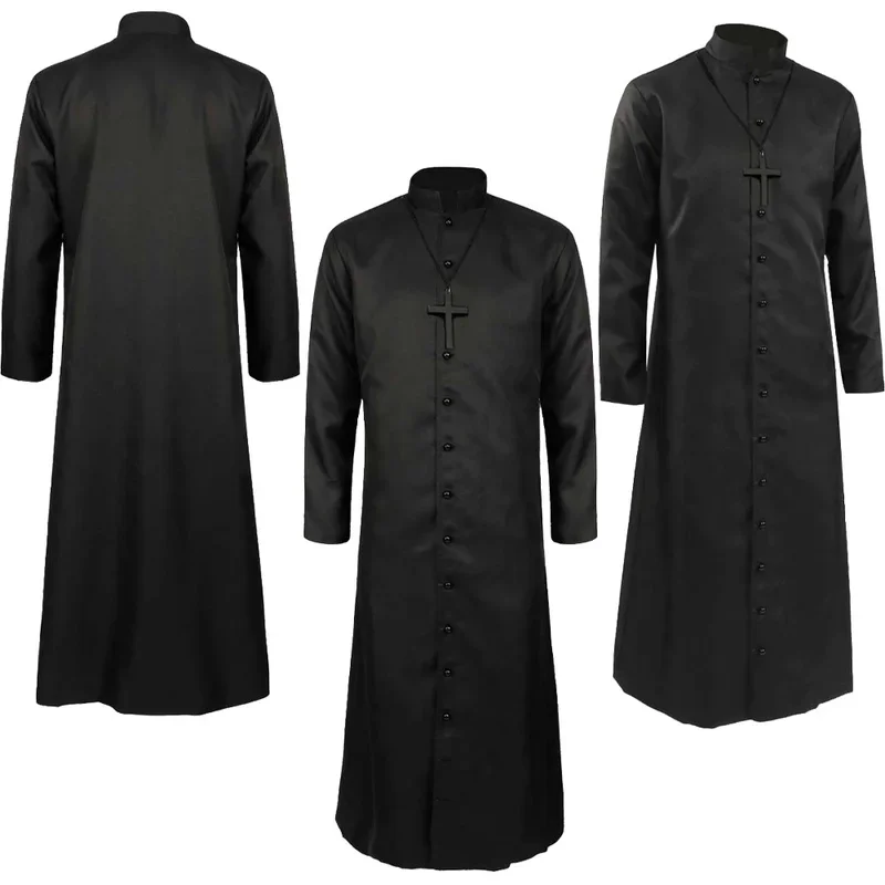 

FC6Adult Priest Cosplay Robe Costume Jacket Church Clothing Black Cloak Men Male Outfits Halloween Carnival Party Roleplay @FC8！