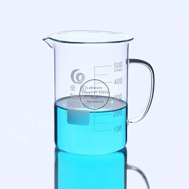1 teil/los 50ml-2000ml Labor Vollglas becher mit Glas griff für Chemie glas Mess becher Glaswaren – Detail 3