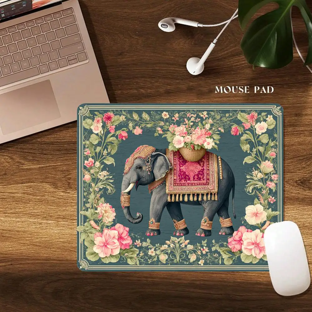 Elegant Elephant Small Mouse Pad Desk Mat Gaming mats with Stitched Edge Non-Slip Rubber Base Laptop accessories Office mat