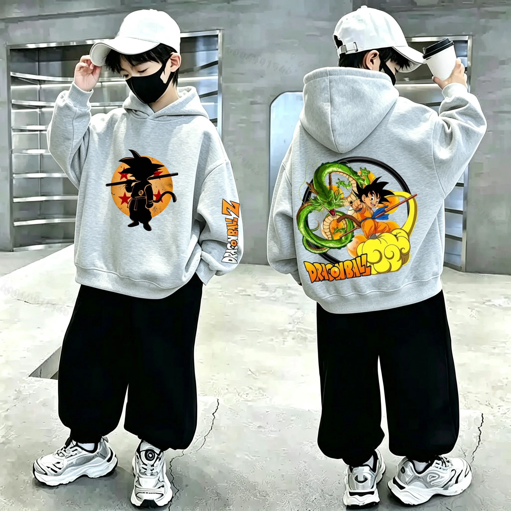 Dragon Ball Z bedrucktes Kinder-Kapuzenpullover mit Anime-Goku-Muster. Lässiges, lockeres Sportshirt mit Kapuze für Herren. – Detail 7