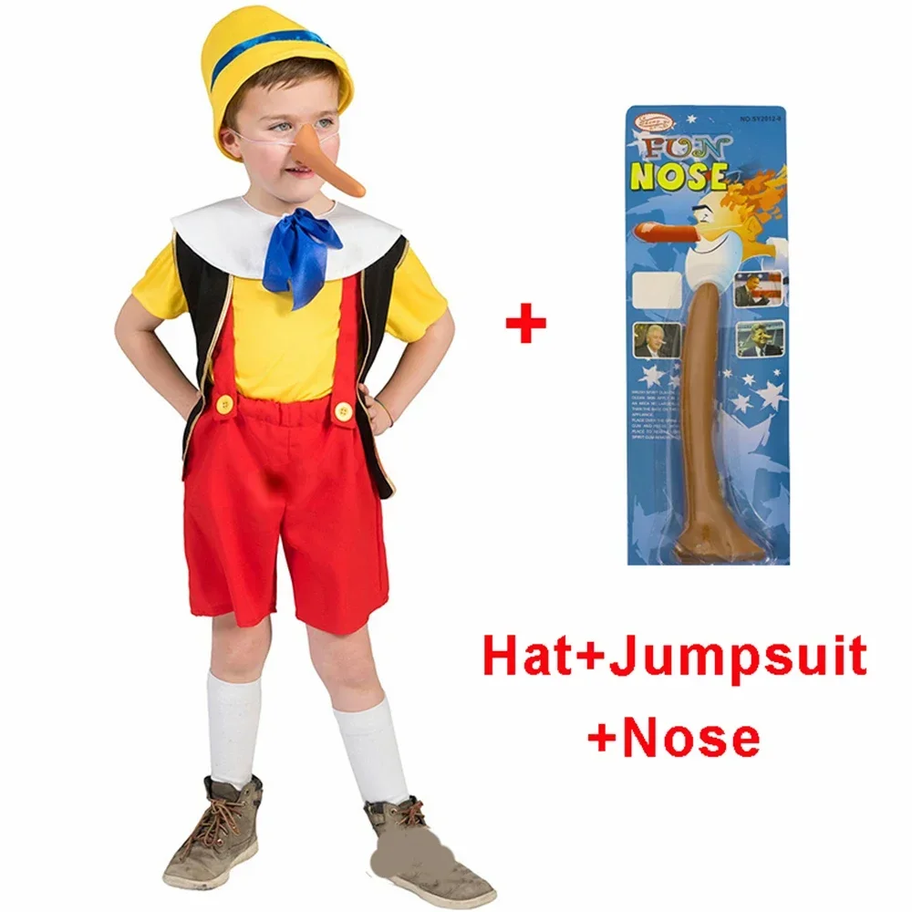 Halloween Funny Pinocchio Cosplay Costume Birthday Boys Girls Party Clothes Kids Cartoon Character Rolecosplay Costume With Nose