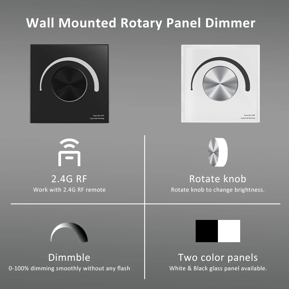 Wall Mounted Rotary Panel Led Controller DC 12V 24V Dimmable Wireless Remote Control for 5050 2835 Single Color LED Strip Light