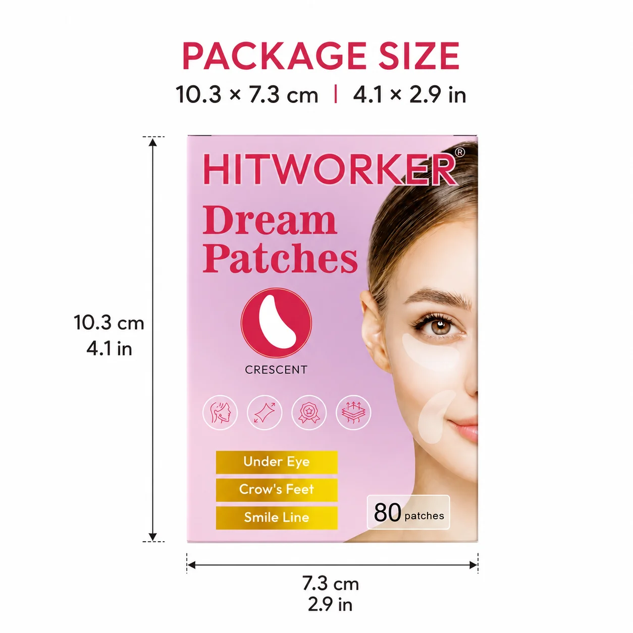 80PCS Anti-Aging Skincare Facial Patches, Firming and Smoothing Crescent Patches for Under-Eye, Outer-Eye and Smile-Line Areas