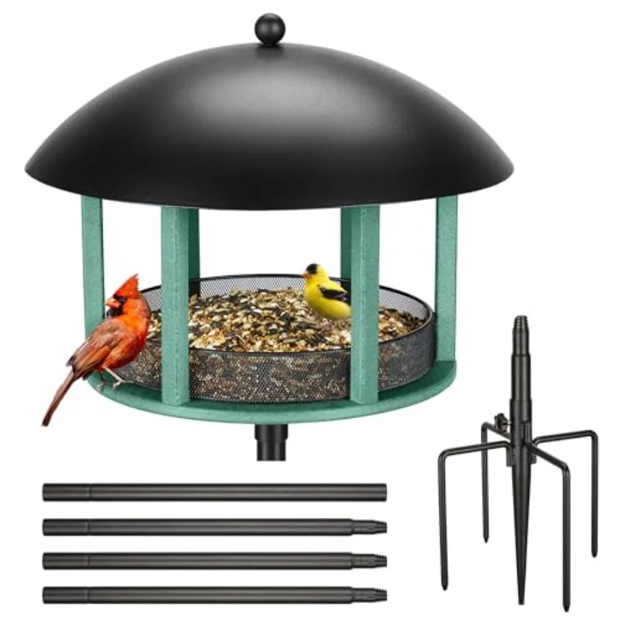 

Большая платформная кормушка для птиц на открытом воздухе с защитным куполом от непогоды и универсальным комплектом креплений на столб, вместимость 5 фунтов семян.