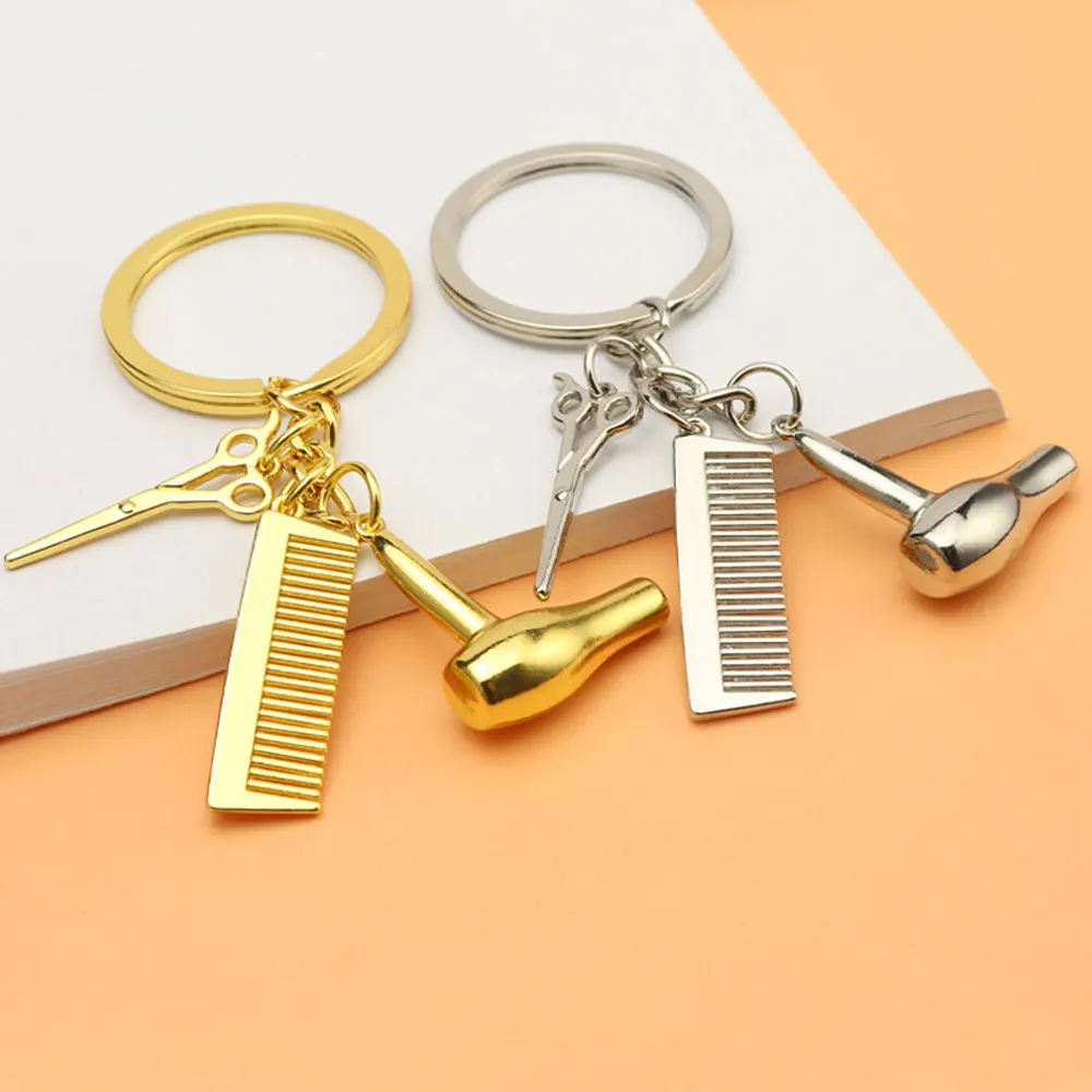 

Hairstylist Keychain Hair Salon Key Ring Hair Dryer Scissors Comb Key Chain Hairdresser Gifts for Women and Men DIY Jewelry