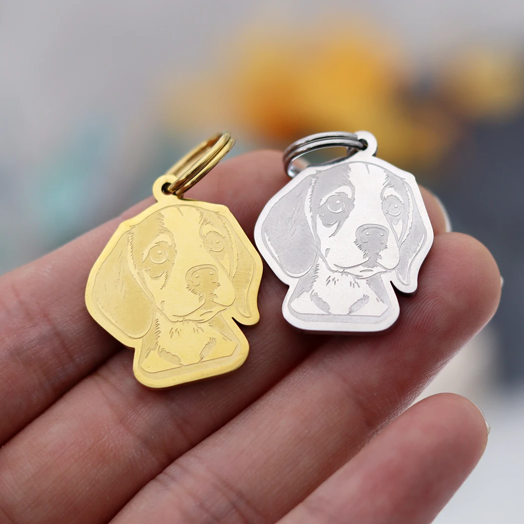 Stainless Steel Beagle Animal Dog ID Tag Name Phone Collar Custom Engraved Necklace Keychains