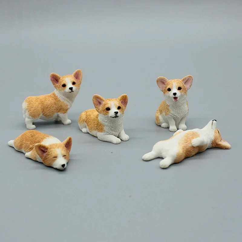 Cute Simulation Corgi Dog Car Dashboard Decoration Cartoon Resin Dog Ornament Figurine Home Office Desktop Decor  Animal Crafts
