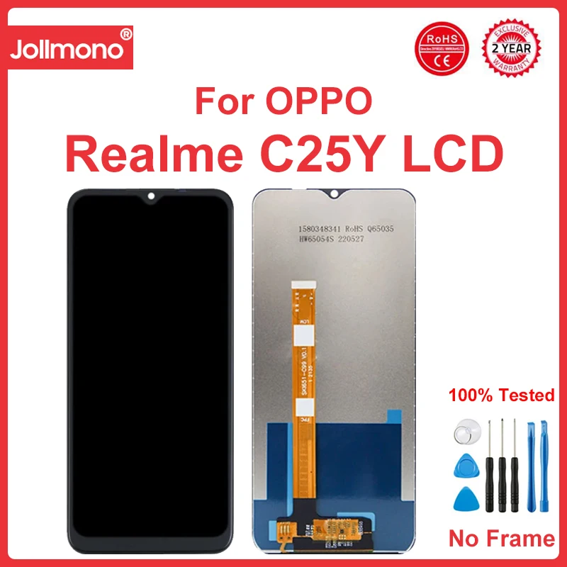 شاشة LCD مع شاشة إطار ، مجموعة محول رقمي تعمل باللمس ، Realme C25Y ، RMX3265 ، RMX3268 ، RMX3269 ،