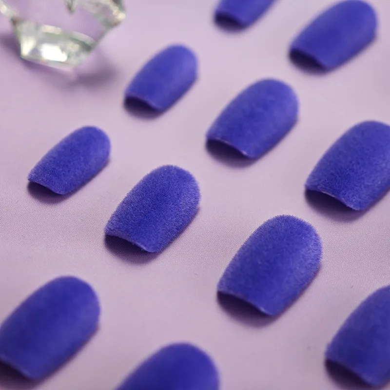 

80Pcs Short Square Press On Nails Matte Suede Finish Dark Light Purple Easy To Apply Daily Wear