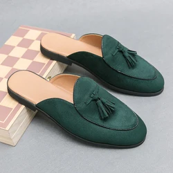 2023 Luxury Casual Shoes Suede Leather Men's Half Shoes For Men Round Toe Mules Slides Fashion Designer Comfort Flats Slippers