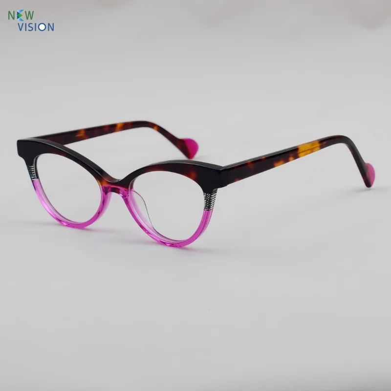 

Fashion Color Blocked Women Cat Eye Eyeglass Frames High-end Acetate Retro Optical Ultra Light Myopia Anti Blue Light Glasses