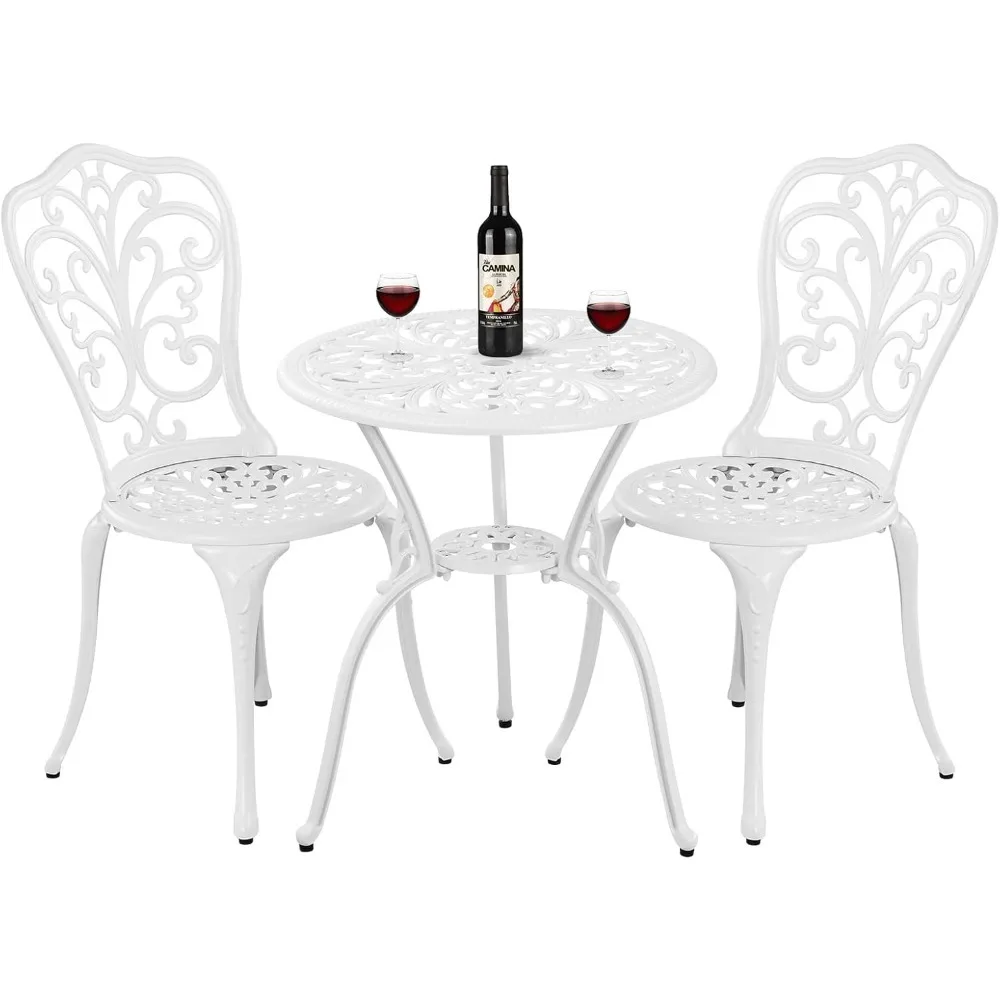 

Outdoor Cast Aluminum Patio Bistro Set with Umbrella Hole, All Weather Bistro Table and Chairs Set