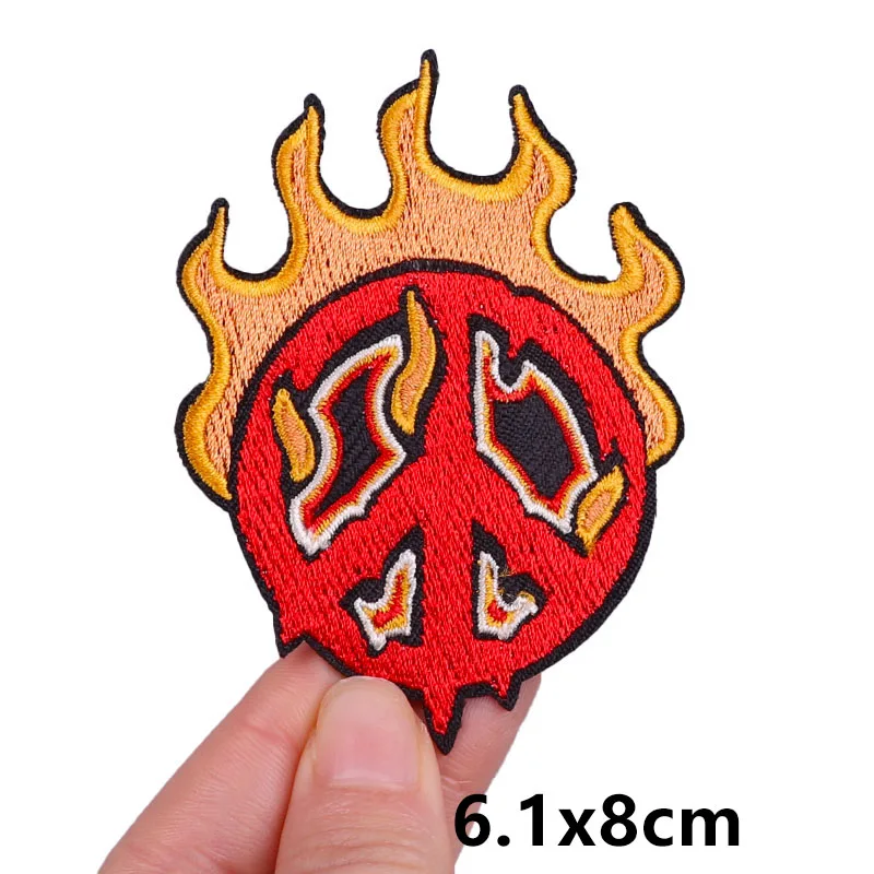 Rock Fire Embroidery Patch Punk Patch Iron On Patches For Clothing Thermoadhesive Patches On Clothes DIY Sew Embroidery Applique