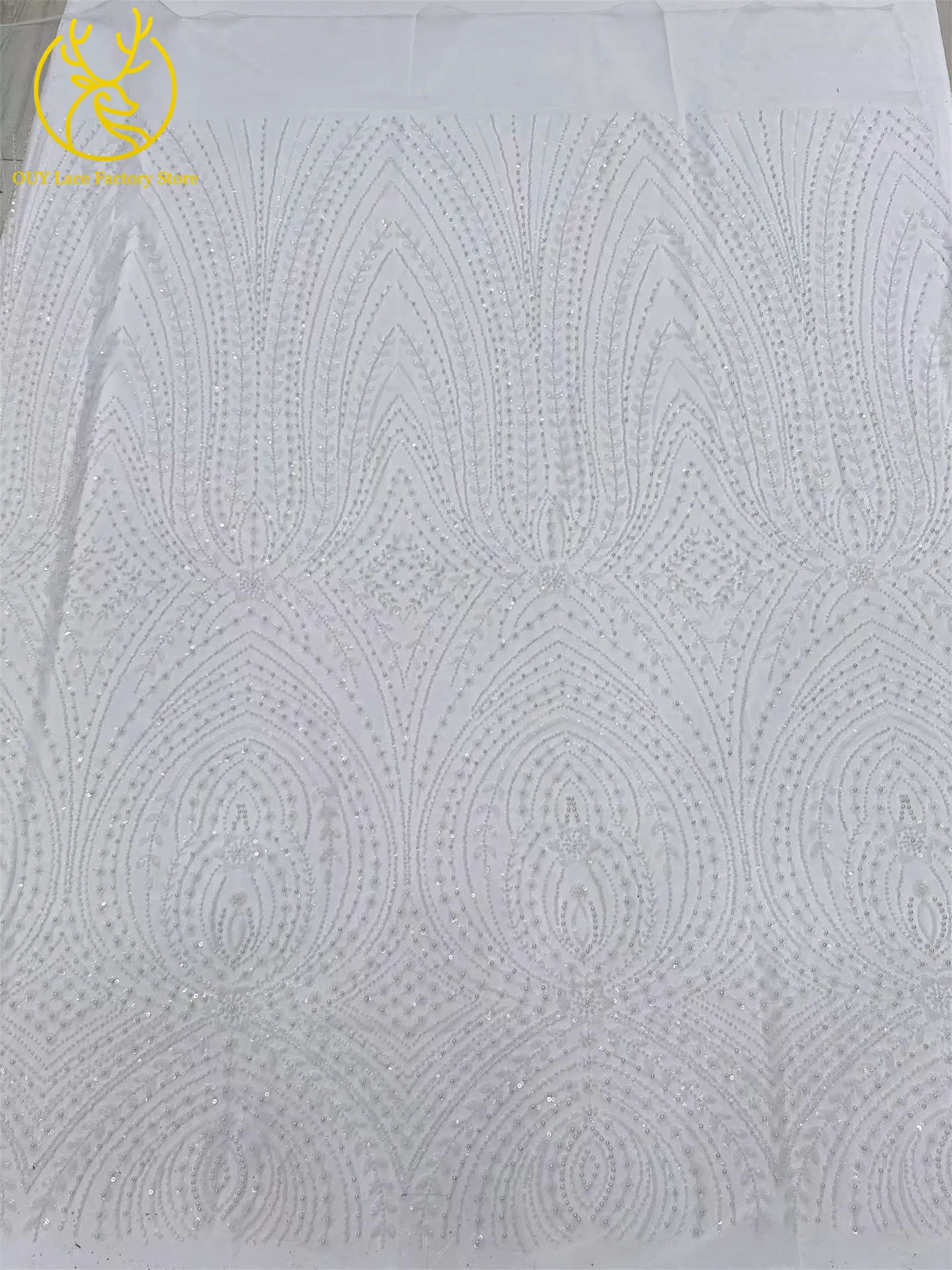 5 Yards afrikanischer Perlen-Pailletten-Spitzenstoff 2026 Hochwertiger nigerianischer französischer Tüll-Mesh-Spitzenstoff für Hochzeitskleider zum Nähen – Detail 21