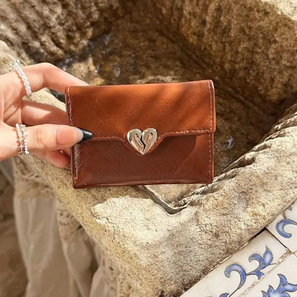 

Fashion Korean Crack Heart Wallet PU Leather Short Women's Leather Wallet Fold High Quality Student Purse Card Bag