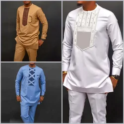 Trajes completos tradicionais africanos para homens, conjuntos de sapatos masculinos para vestir, roupa étnica, kaftan dashiki, roupa luxuosa, elegante, novo, 2 peças