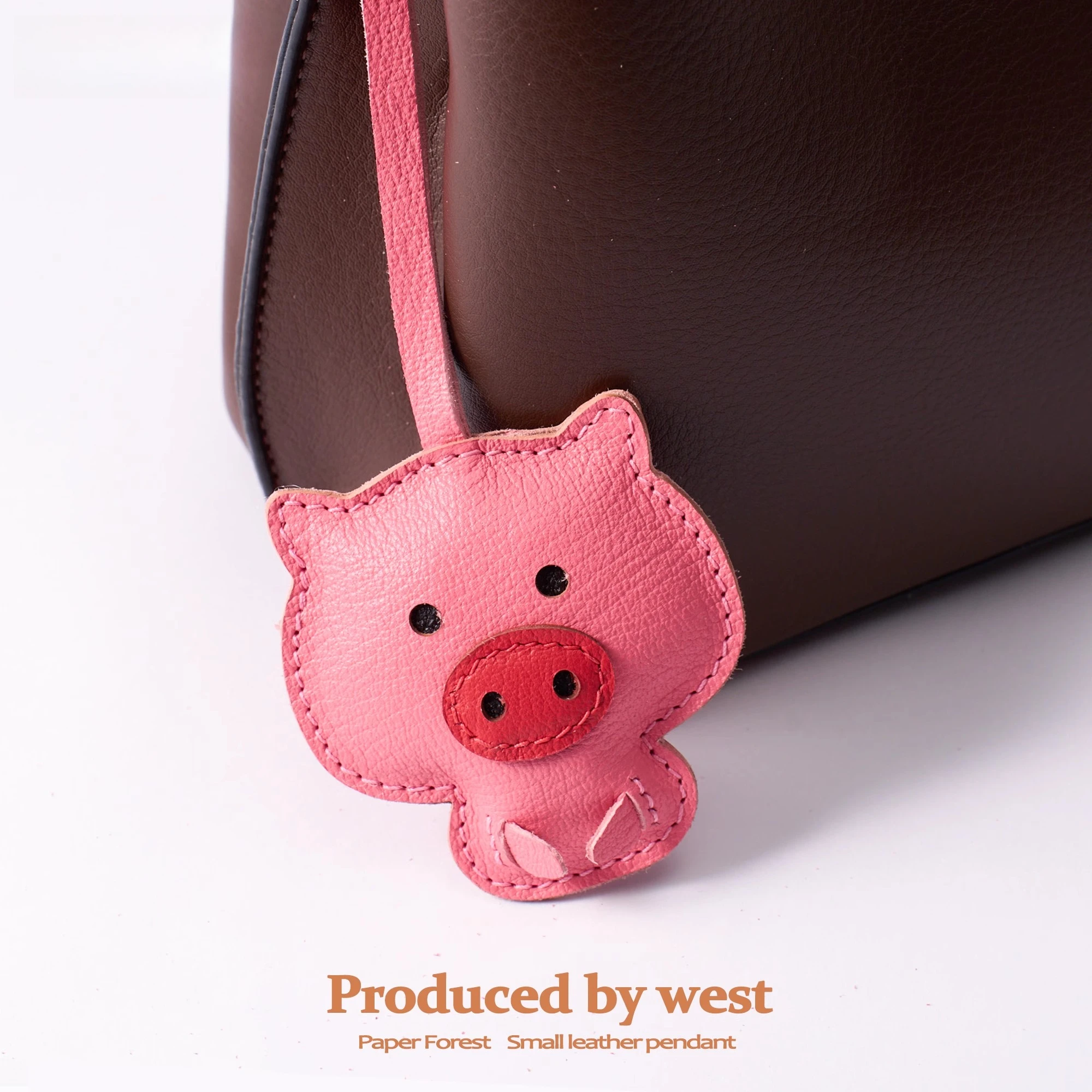 

Handmade genuine leather cute piggy bag charm, niche backpack small leather accessory