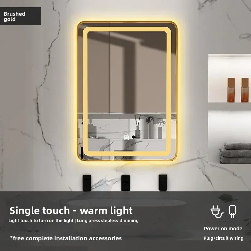 Bathroom Mirror 60*80 CM Inch Smart Square Hotel Led Bathroom with Light Anti-fog Makeup Touch Screen Wall Hanging  Small