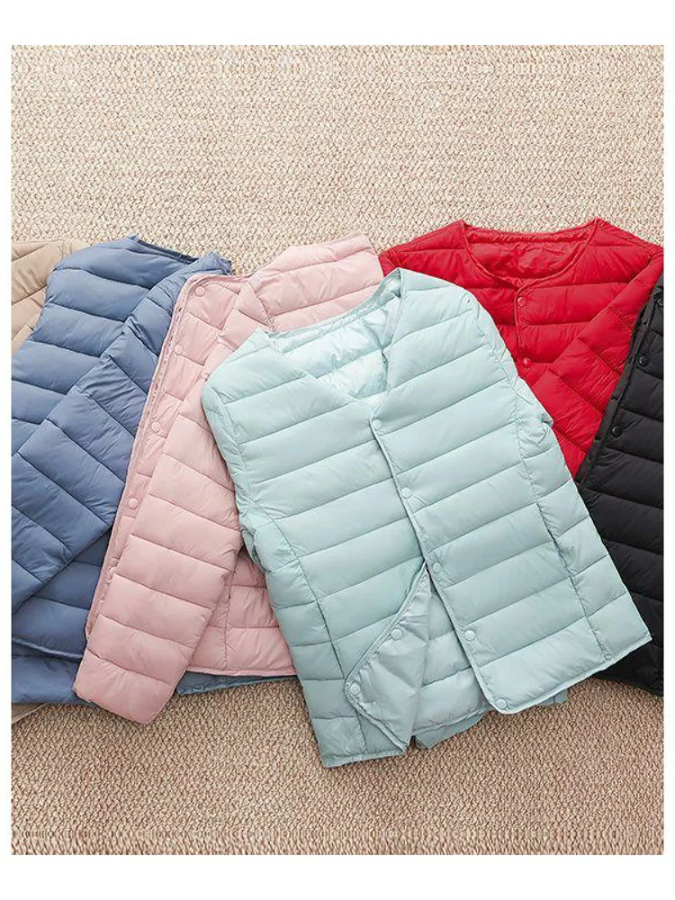 เสื้อโค้ทผ้าฝ้ายน้ำหนักเบาแบบใหม่สำหรับผู้หญิง ทรงวี คอตตอนสองด้าน ใส่เป็นเสื้อคลุมด้านในได้ เหมาะสำหรับฤดูใบไม้ร่วงและฤดูหนาว