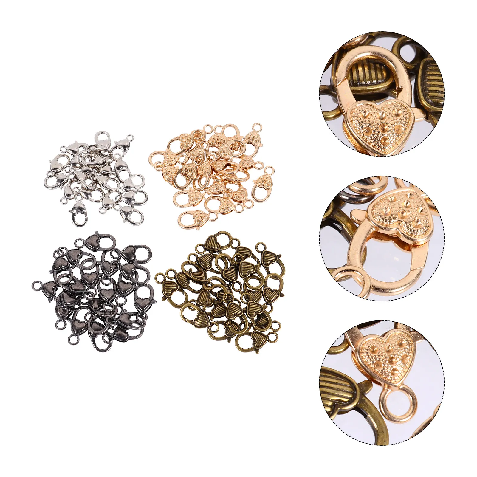 

80 шт. застежек-карабинов в форме сердца, разных размеров, для браслетов, ожерелий, цепочек, шнурков, фурнитура для рукоделия