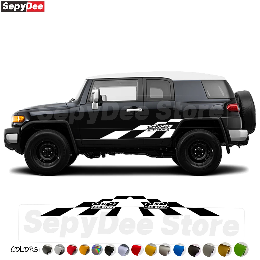 

2Pcs 4X4 Off Road Car Door Side Stickers for Toyota FJ Cruiser Auto Body Checkered Graphic Decor Vinyl Film Decal Accessories