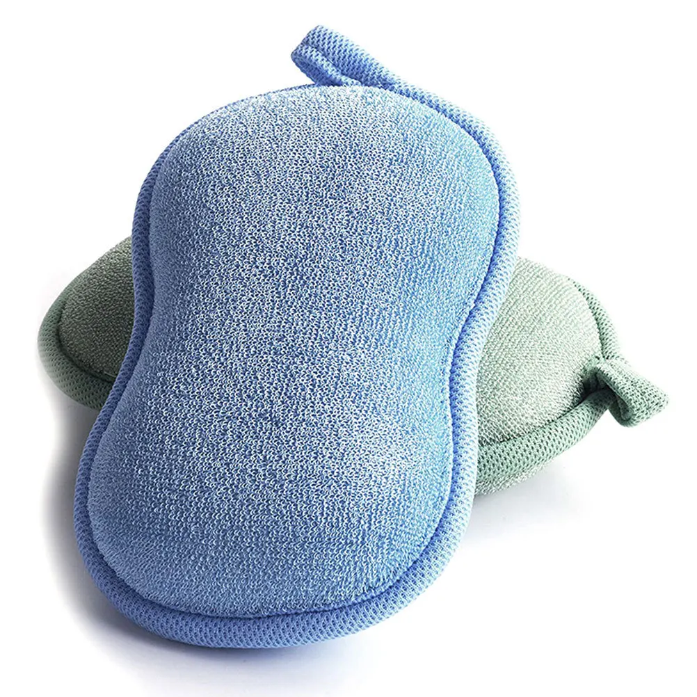 

2Pcs Kids Bath Sponge Pads Double-Sided Soft Exfoliating Body Scrubber Shower Spa Cleaning Tool Blue Green Bath Sponge Pads