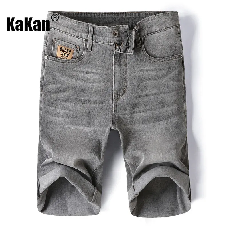 Kakan - European and American Summer New Loose Short Jeans Men's Wear, Blue Grey Simple Crop Pants Jeans K020-D612