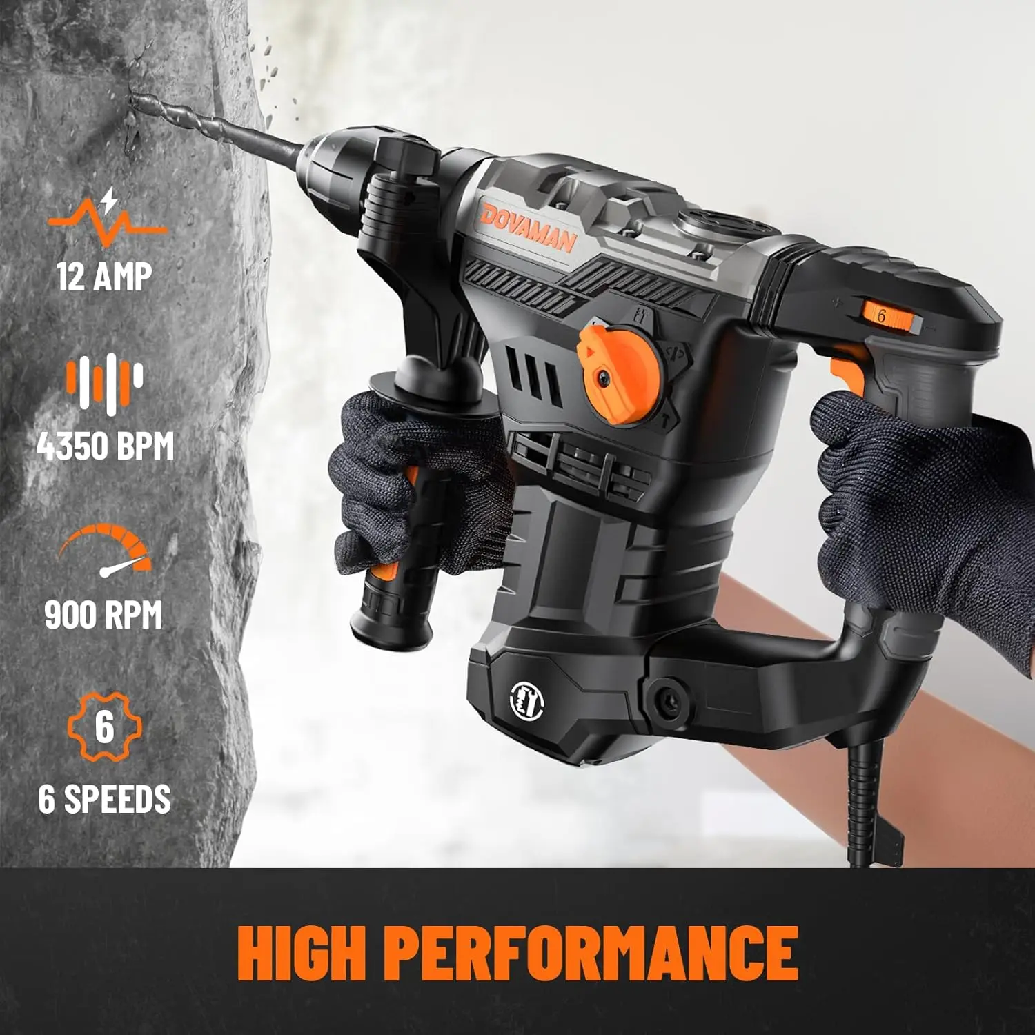 Rh15A 1-9/16'' Sds-Plus Rotary Hammer Drill, 4 In 1 Functions, Multi-Material Use, Safety Clutch, 6 Speeds, Sds-Plus Adaptor,