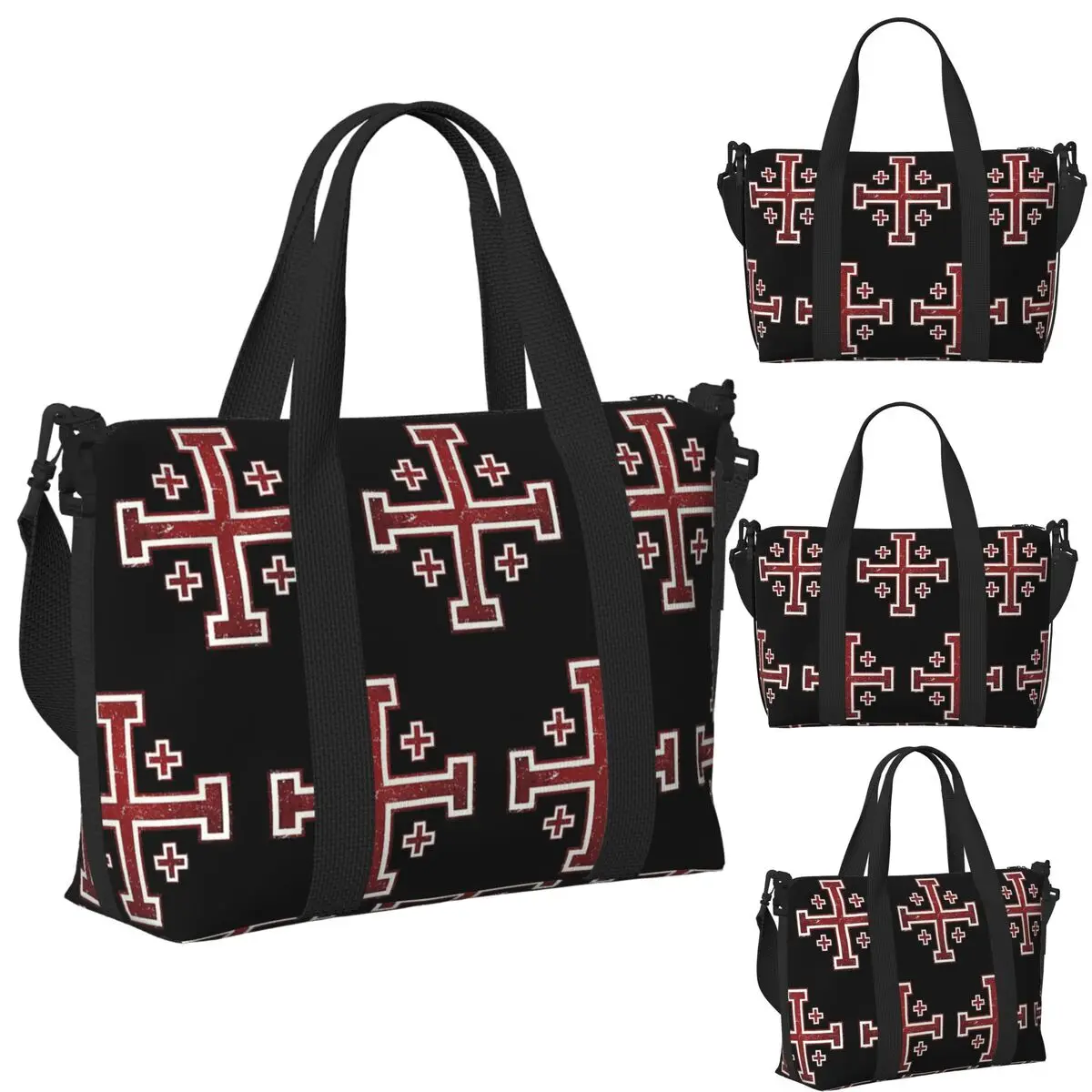 Jerusalem Cross Medieval Knights Cross Crusader Beach Travel Bag Tote Bags for Gym Sport Women Shopping Duffle Shoulder Bag