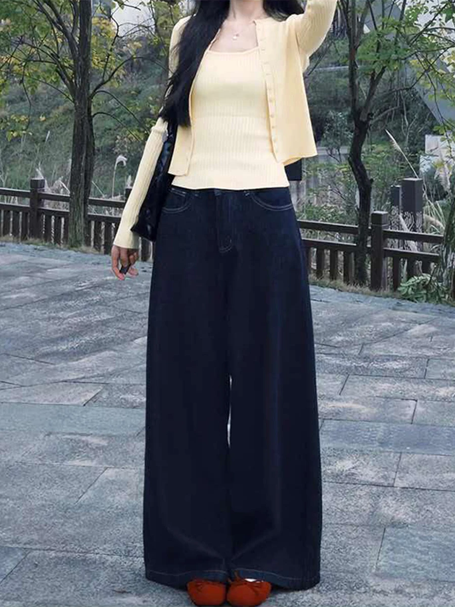 plus Size High Waist American Style Denim Jeans Women Loose Fit Spring Season Straight Leg Floor Length Pants