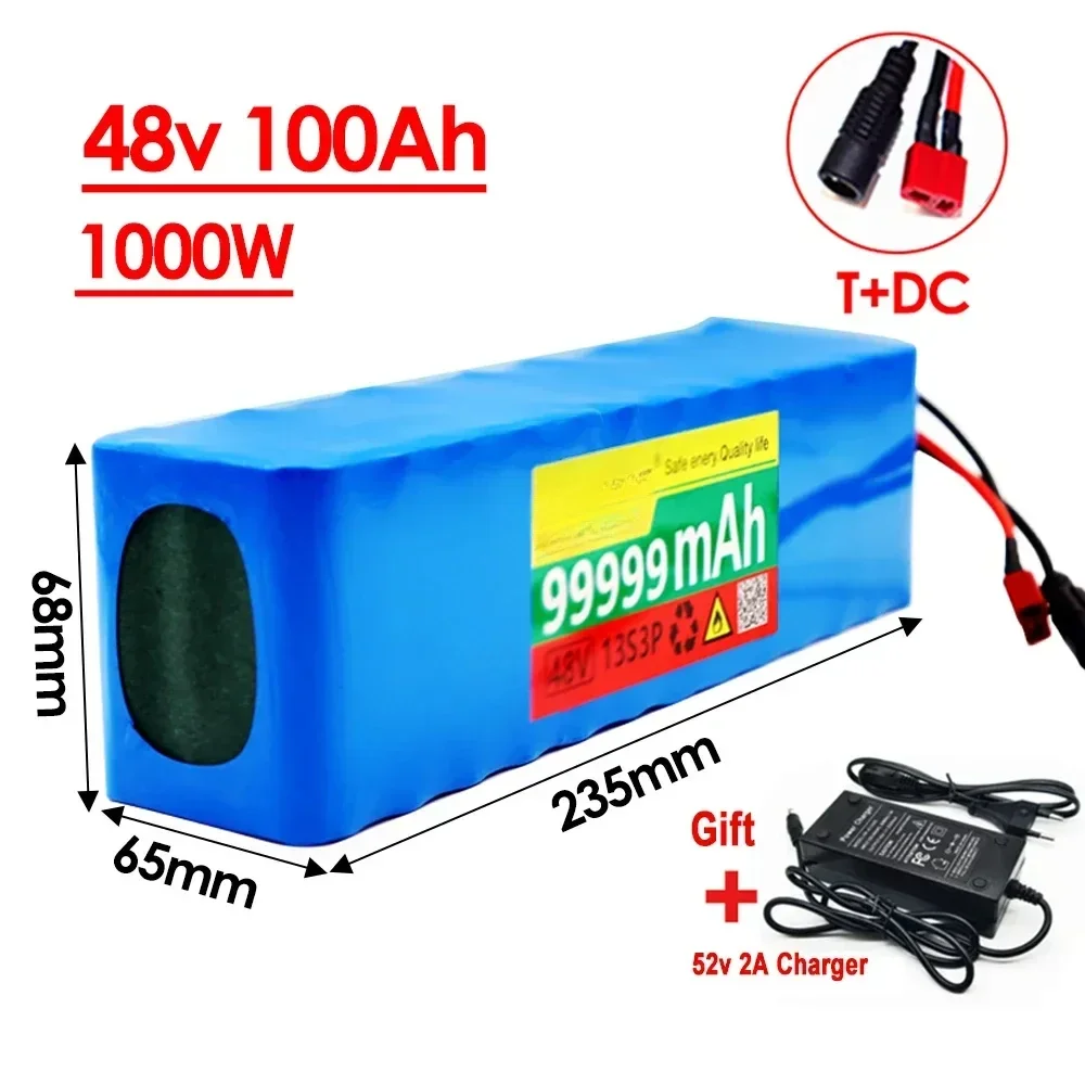 48V 100Ah 1000W 13s3p 48V 18650 Li-Ion Akkupack für 54,6V Elektroroller mit BMS 54,6V Ladegerät und Backup-Akku